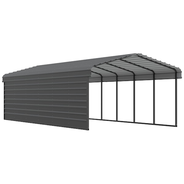 Arrow Storage Products Galvanized Steel Carport, W/ 1-Sided Enclosure, Compact Car Metal Carport Kit, 12'x29'x7', Charcoal CPHC122907ECL1 - main